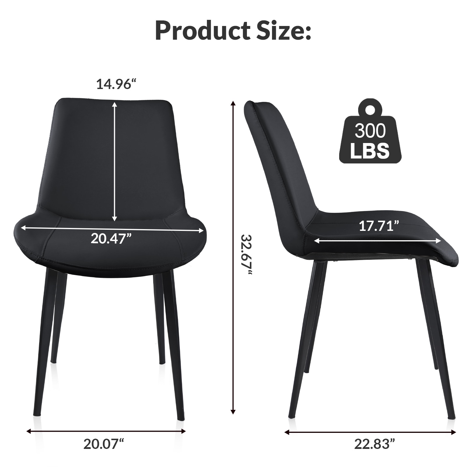 Black PU Leather Dining Chair With Metal Legs, Modern Upholstered Chair Set Of 4 For Kitchen, Restaurant, Living, Meeting Room_voghion.com